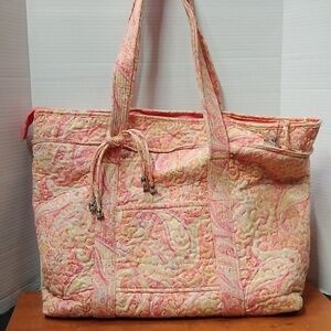 DSQ Donna Sharp Quilted Pink Paisley Tote Bag 20x12 Inches